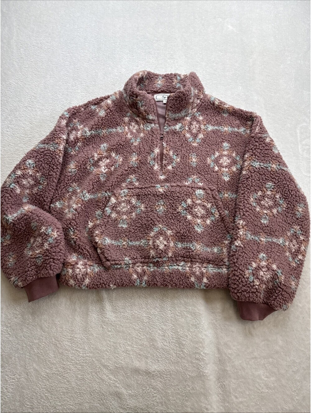 Hippie Rose Sherpa Fleece Cropped Pullover Mauve Top Women’s Size XL (2464)